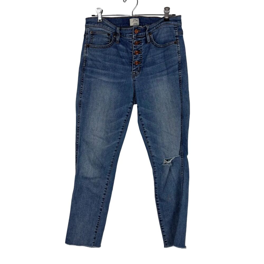 J. Crew Vintage Straight Button Closure Jeans Women 28 Distressed Ripped Raw Hem